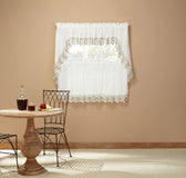Lillian Faux Linen Tier Curtain with Macrame Trim - Ivory